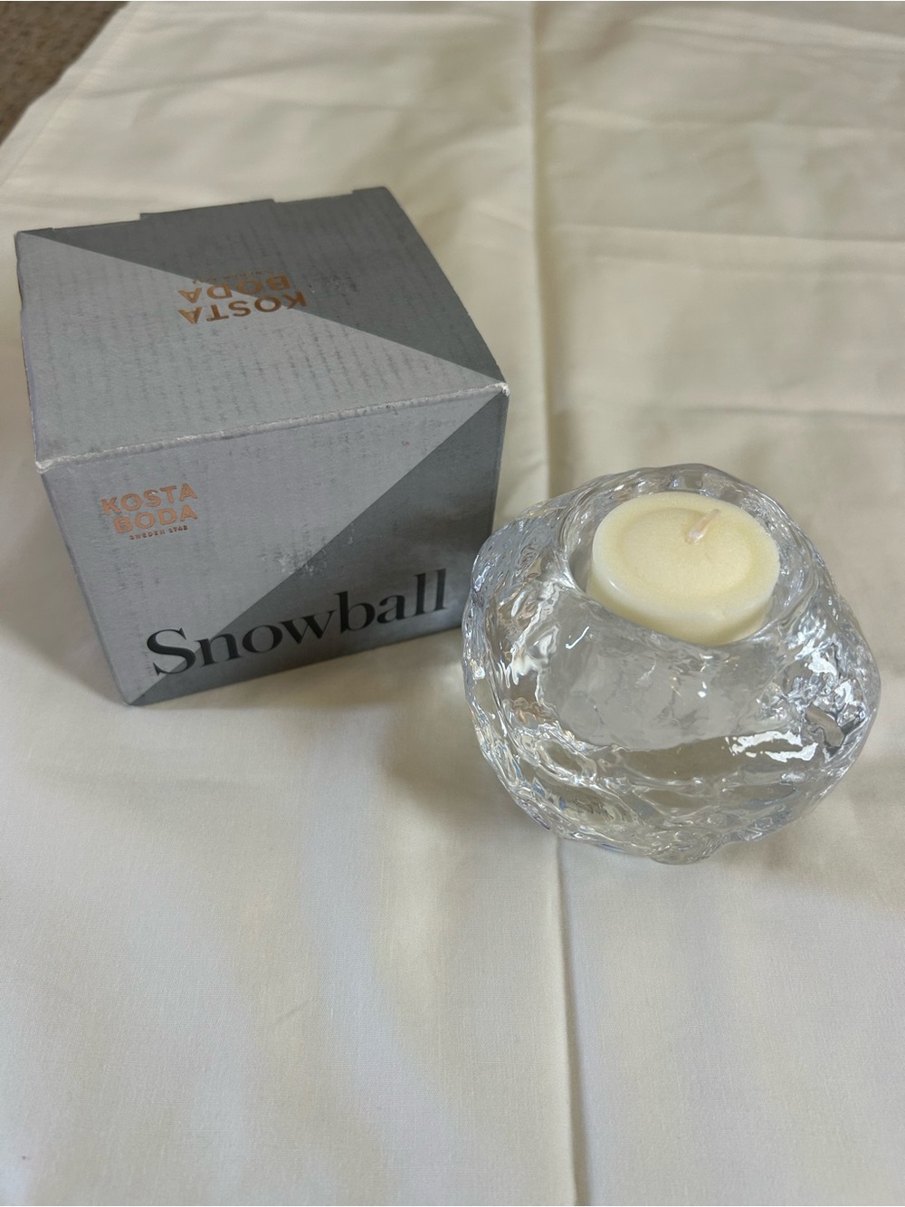 Kosta Boda Clear Textured Glass Snowball Tealight Holder